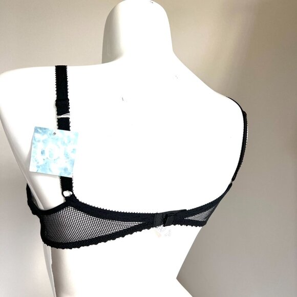 Vintage Lou Bra from Paris, France Lace Underwire Black Fishnet Bra NWT - Picture 10 of 16